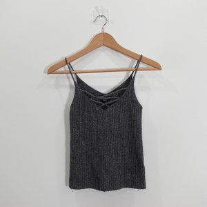 American Eagle Top Womens Size Small Cotton Knit Cami V‎ Neck Tank Ribbed Gray